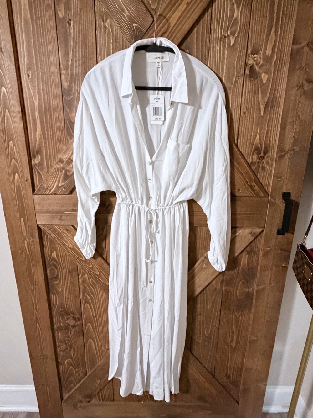 l*space White Button-Front Maxi Shirt Dress with Drawstring Waist